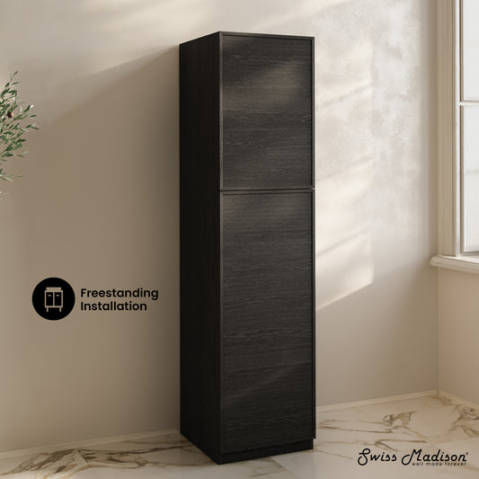 Swiss Madison, St. Tropez 15 x 15 x 60 Freestanding Linen Cabinet in Black Oak