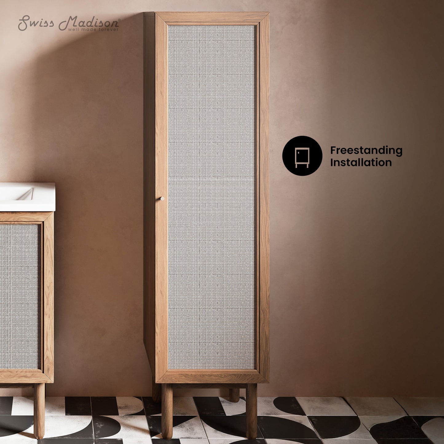 Swiss Madison, Classe 15.5 x 15 x 60 Freestanding Linen Cabinet in Toppan Oak