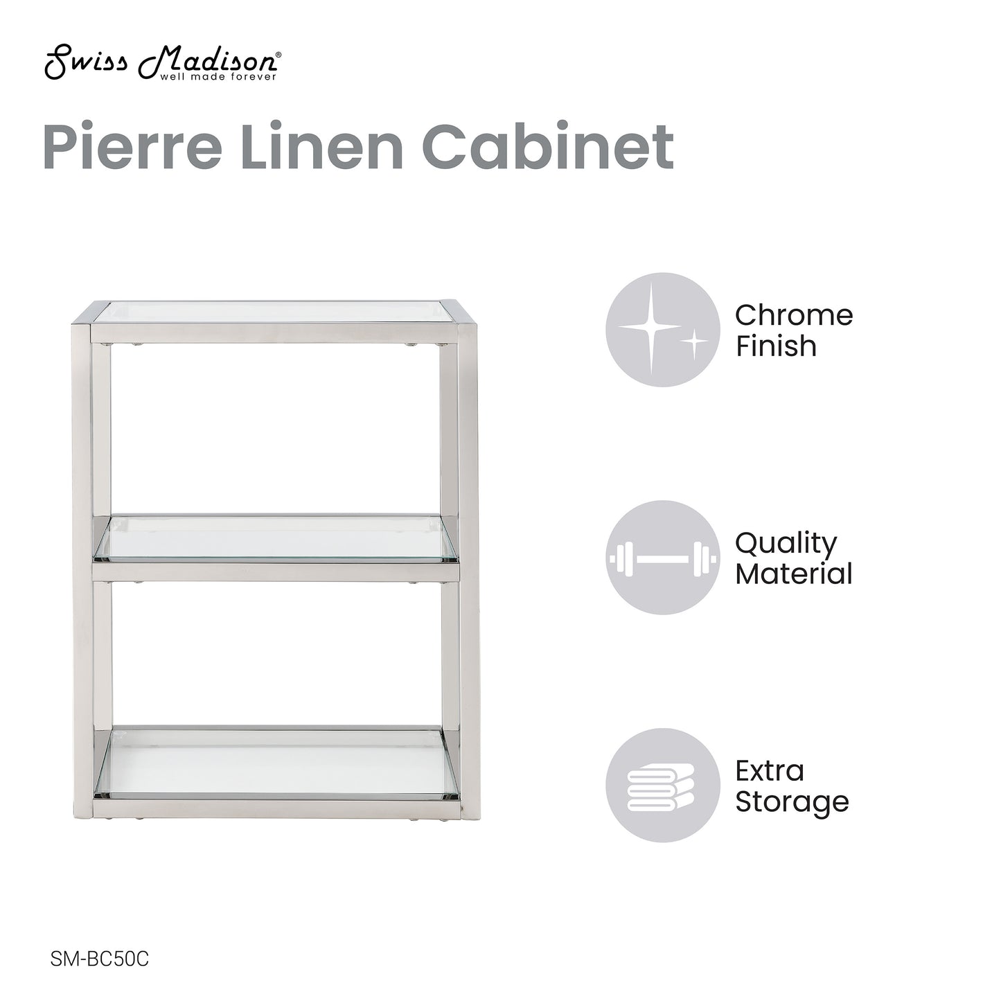 Swiss Madison, Pierre 16"x20"x10" Wall-Mounted Linen Cabinet in Chrome