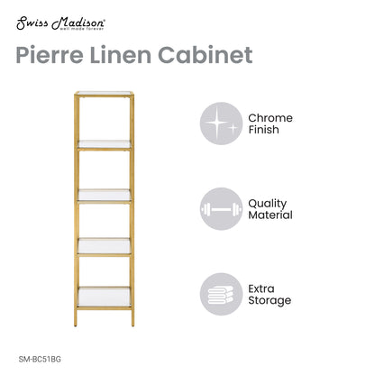 Swiss Madison, Pierre 16"x65"x14" Freestanding Linen Cabinet in Brushed Gold