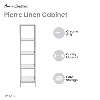 Swiss Madison, Pierre 16"x65"x14" Freestanding Linen Cabinet in Chrome