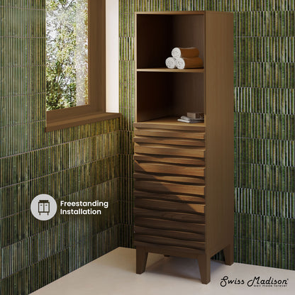 Swiss Madison, Cascade 17 x 17 x 60 Freestanding Linen Cabinet in Brown Oak