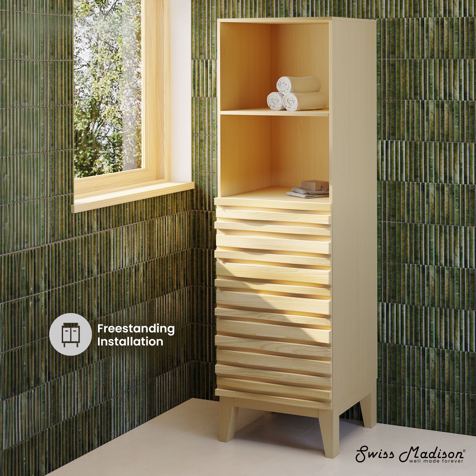 Swiss Madison Cascade freestanding bathroom vanity in Natural Oak