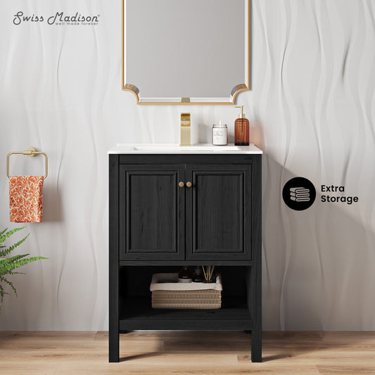 Swiss Madison, Chateau 24" Freestanding Bathroom Vanity in Black Oak with Sink Top