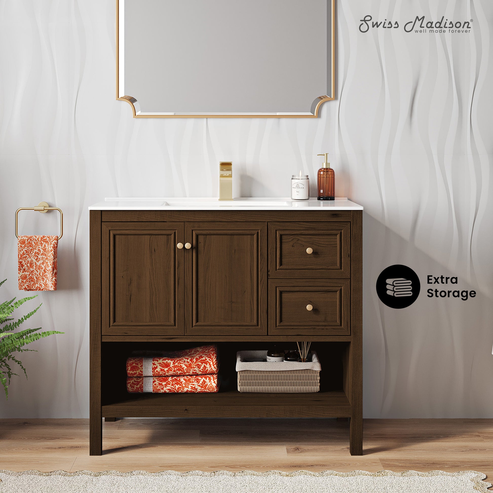 Swiss Madison Chateau 36-inch freestanding bathroom vanity in Brown Oak