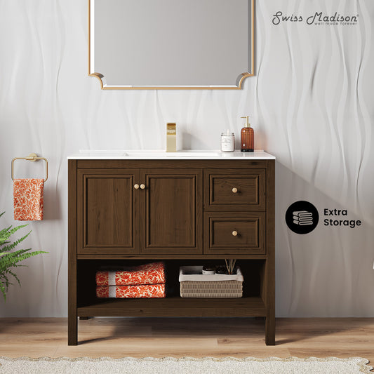 Swiss Madison Chateau 36-inch freestanding bathroom vanity in Brown Oak