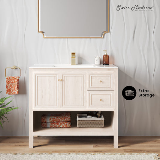 Swiss Madison, Chateau 36" Freestanding Bathroom Vanity in White Oak with Sink Top