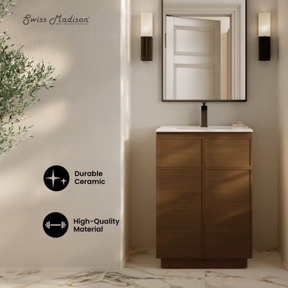 Swiss Madison, St. Tropez 24" Freestanding Bathroom Vanity in Brown Oak with Sink Top