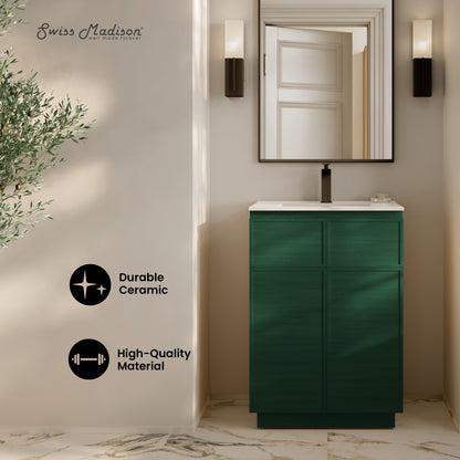 Swiss Madison, St. Tropez 24" Freestanding Bathroom Vanity in Green Oak with Sink Top