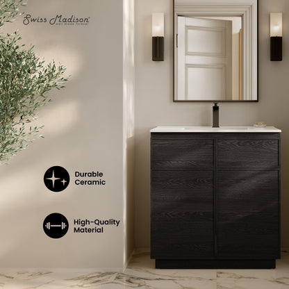 Swiss Madison, St. Tropez 36" Freestanding Bathroom Vanity in Black Oak with Sink Top