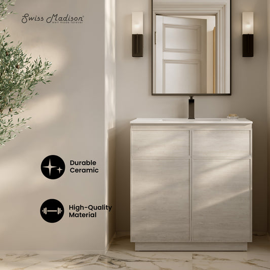 Swiss Madison St. Tropez 36-inch freestanding bathroom vanity in White Oak
