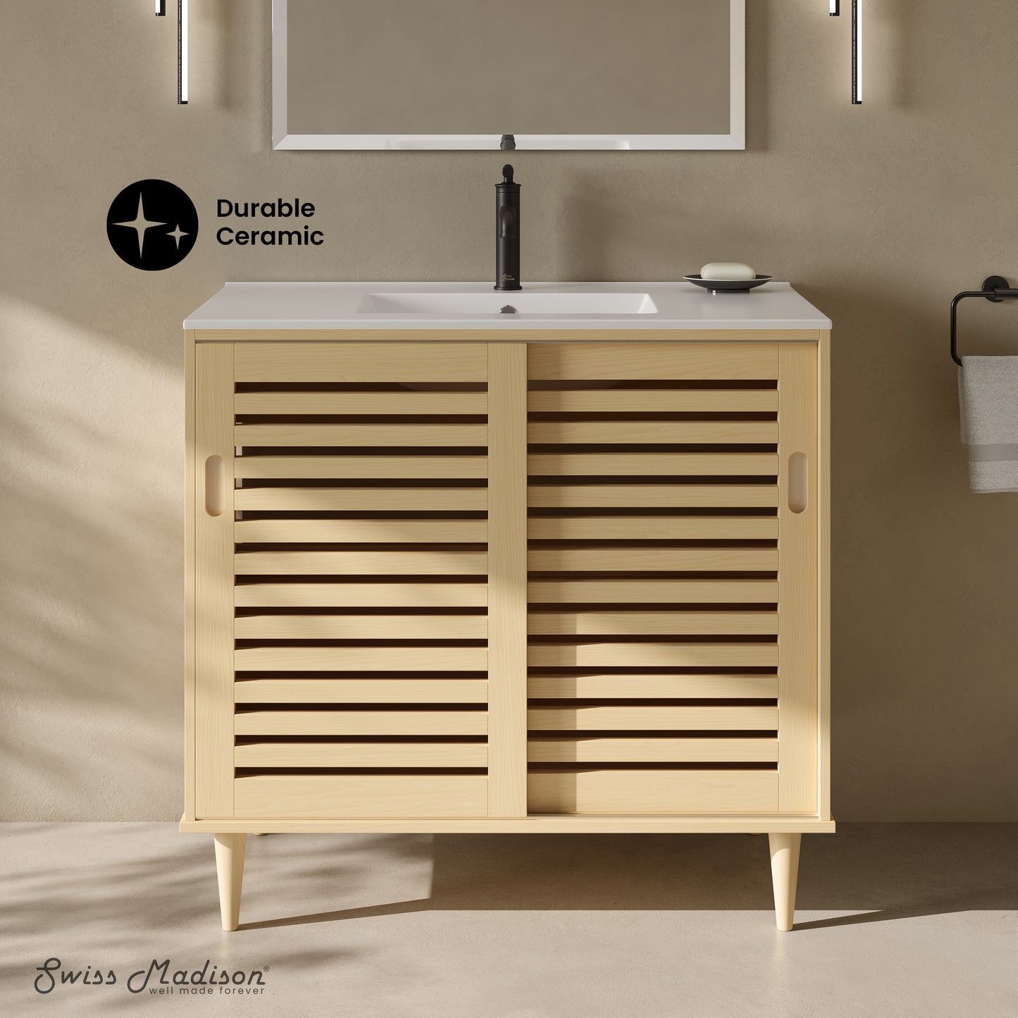 Swiss Madison Delice 36-inch freestanding bathroom vanity in Natural Oak