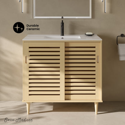 Swiss Madison Delice 36-inch freestanding bathroom vanity in Natural Oak