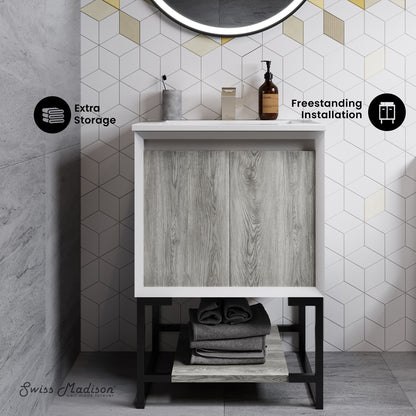 Swiss Madison, Marseille 24 Single, Two Doors, Open Shelf Bathroom Vanity