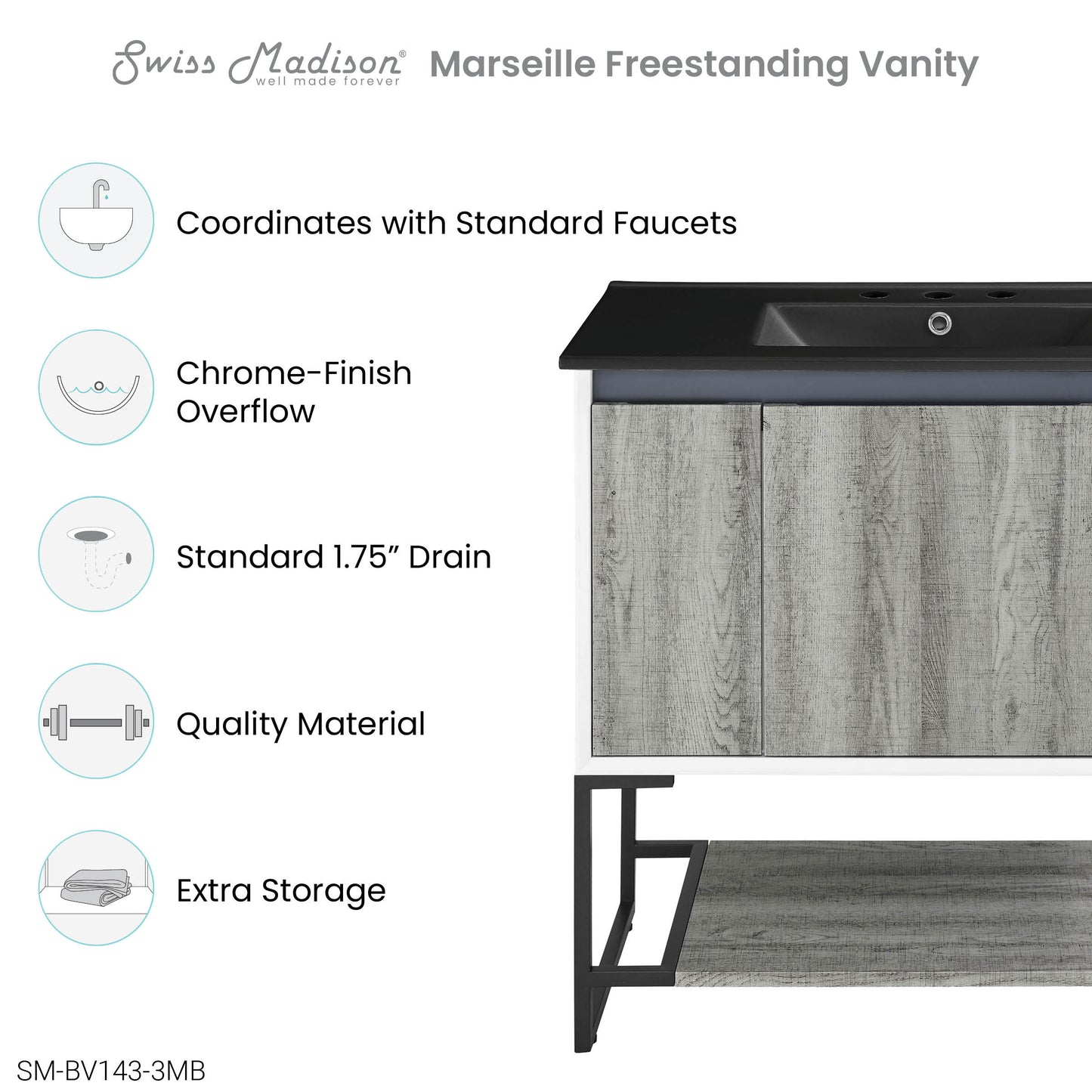 Swiss Madison Marseille 36-inch bathroom vanity — view 2
