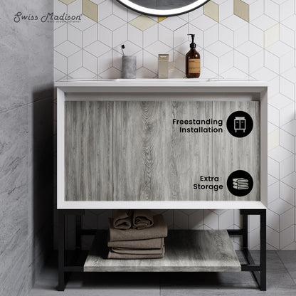 Swiss Madison Marseille 36-inch freestanding bathroom vanity in Gray Oak