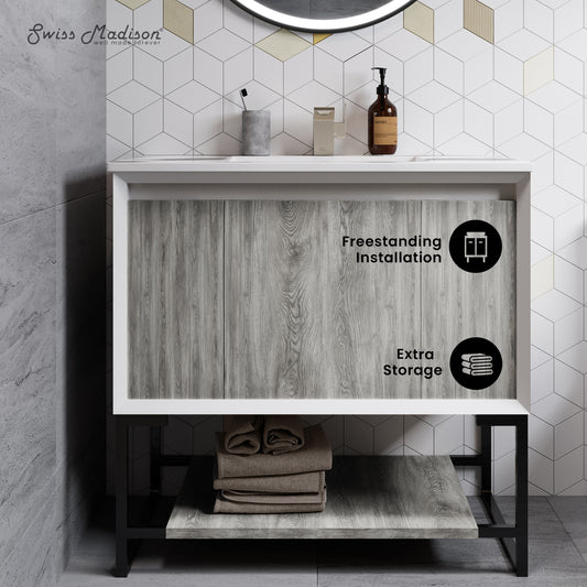 Swiss Madison Marseille 36-inch freestanding bathroom vanity in Gray Oak
