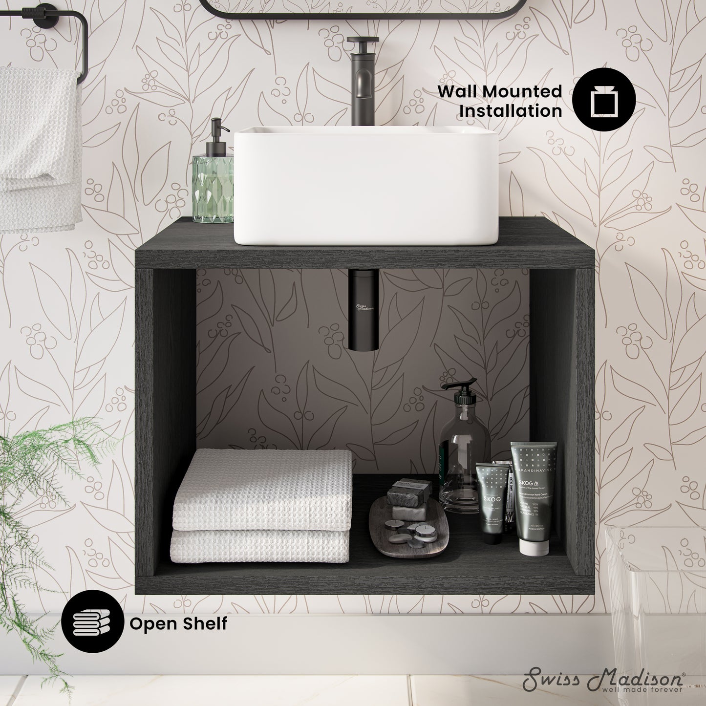 Swiss Madison, Concorde 24'' Wall-Hung Vanity In Black