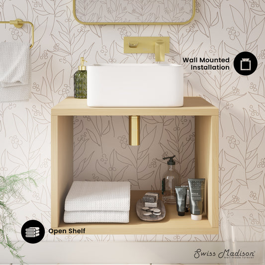 Swiss Madison, Concorde 24" Wall-Mounted Bathroom Vanity in Natural Oak with Sink Top