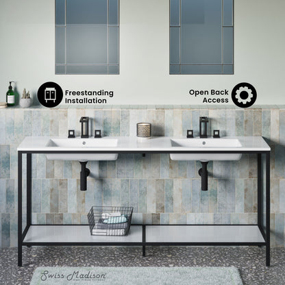 Swiss Madison, Pierre 72 Double, Freestanding, Open Shelf, Matte Black Metal Frame Bathroom Vanity
