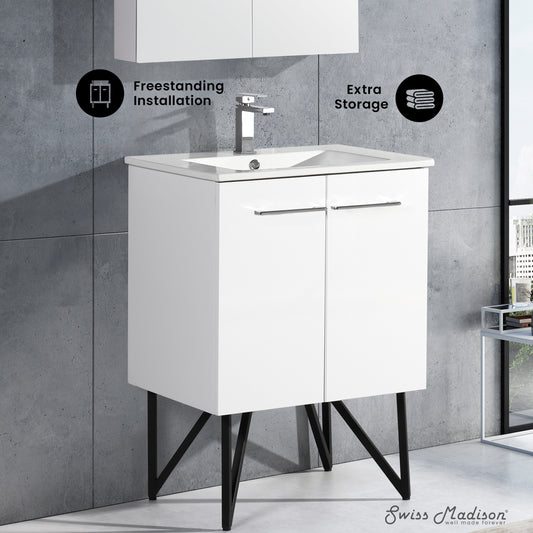 Swiss Madison, Annecy 24" Freestanding Bathroom Vanity in White with Sink Top