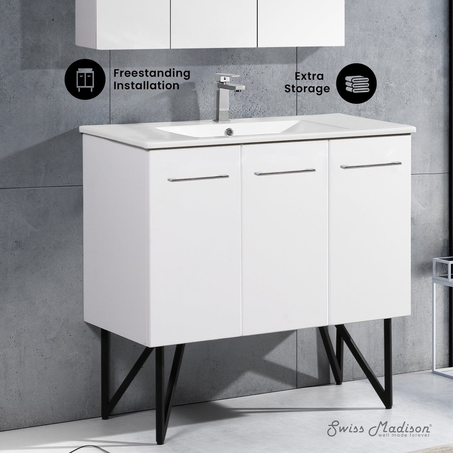 Swiss Madison Annecy 36-inch freestanding bathroom vanity in White — view 2