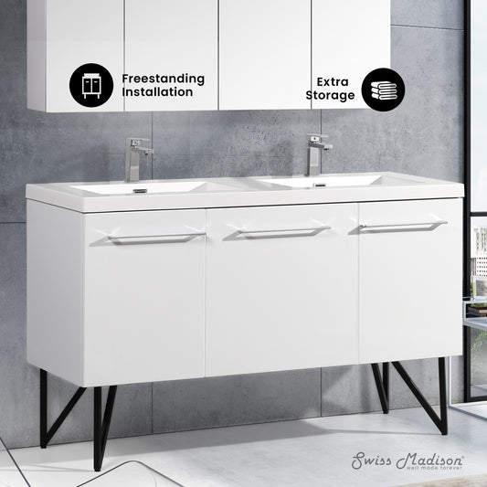 Swiss Madison, Annecy 60" Freestanding Bathroom Vanity in White with Sink Top