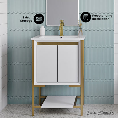 Swiss Madison, Marseille 24" Bathroom Vanity in White and Brushed Gold