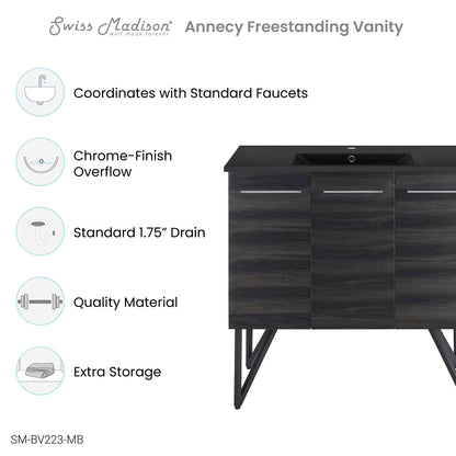Swiss Madison, Annecy 36 in. Black Walnut Bathroom Vanity With Black Ceramic Sink Top