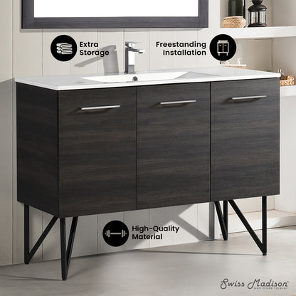 Swiss Madison, Annecy 48" Freestanding Bathroom Vanity in Black Walnut with Sink Top