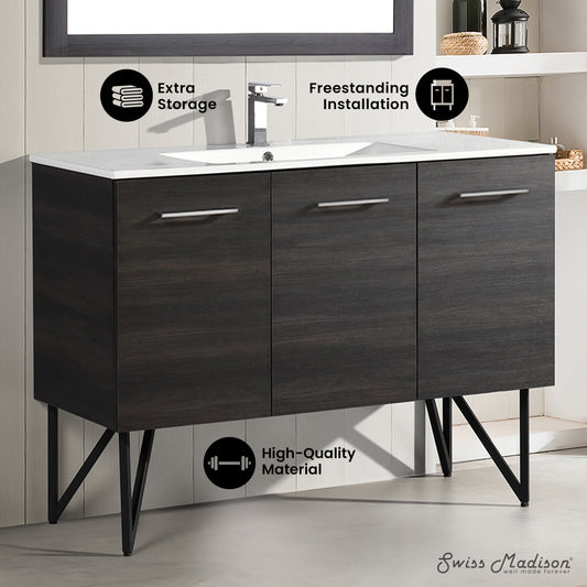 Swiss Madison, Annecy 48" Freestanding Bathroom Vanity in Black Walnut with Sink Top