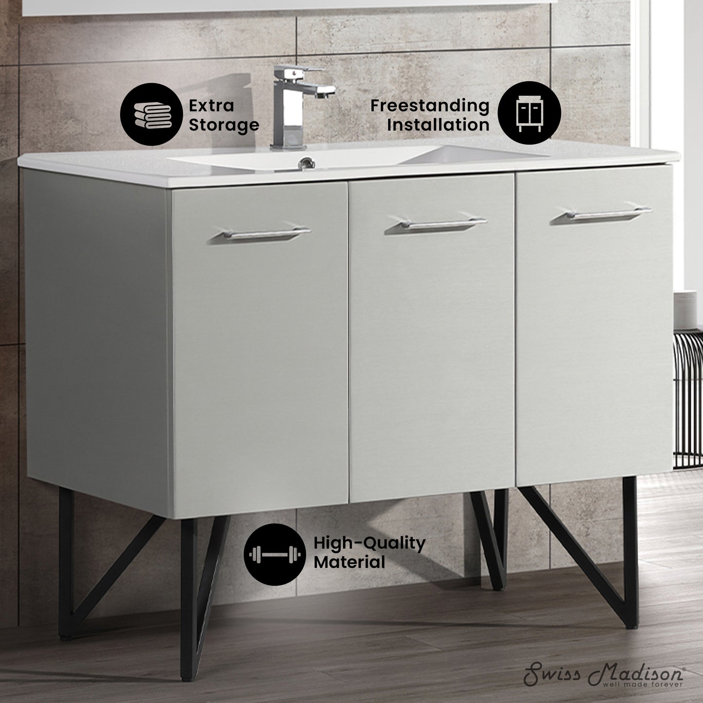 Swiss Madison, Annecy 48" Freestanding Bathroom Vanity in Gray with Sink Top