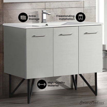 Swiss Madison, Annecy 48" Freestanding Bathroom Vanity in Gray with Sink Top
