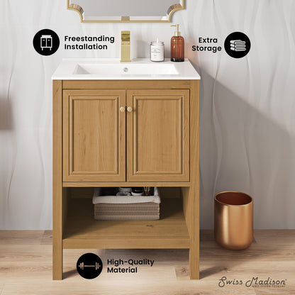 Swiss Madison, Chateau 24" Freestanding Bathroom Vanity in Golden Oak with Sink Top