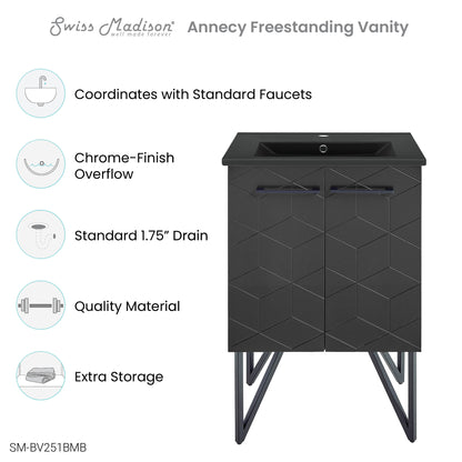 Swiss Madison, Annecy 24 in. Phantom Black Bathroom Vanity With Black Ceramic Sink Top