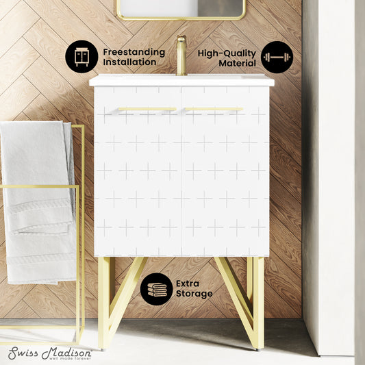 Swiss Madison, Annecy 24" Freestanding Bathroom Vanity in Galaxy White with Sink Top