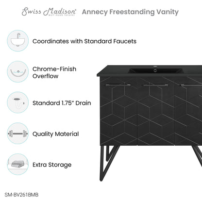 Swiss Madison, Annecy 36 in. Phantom Black Bathroom Vanity With Black Ceramic Sink Top