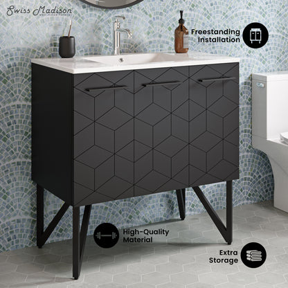 Swiss Madison, Annecy 36" Freestanding Bathroom Vanity in Phantom Black with Sink Top