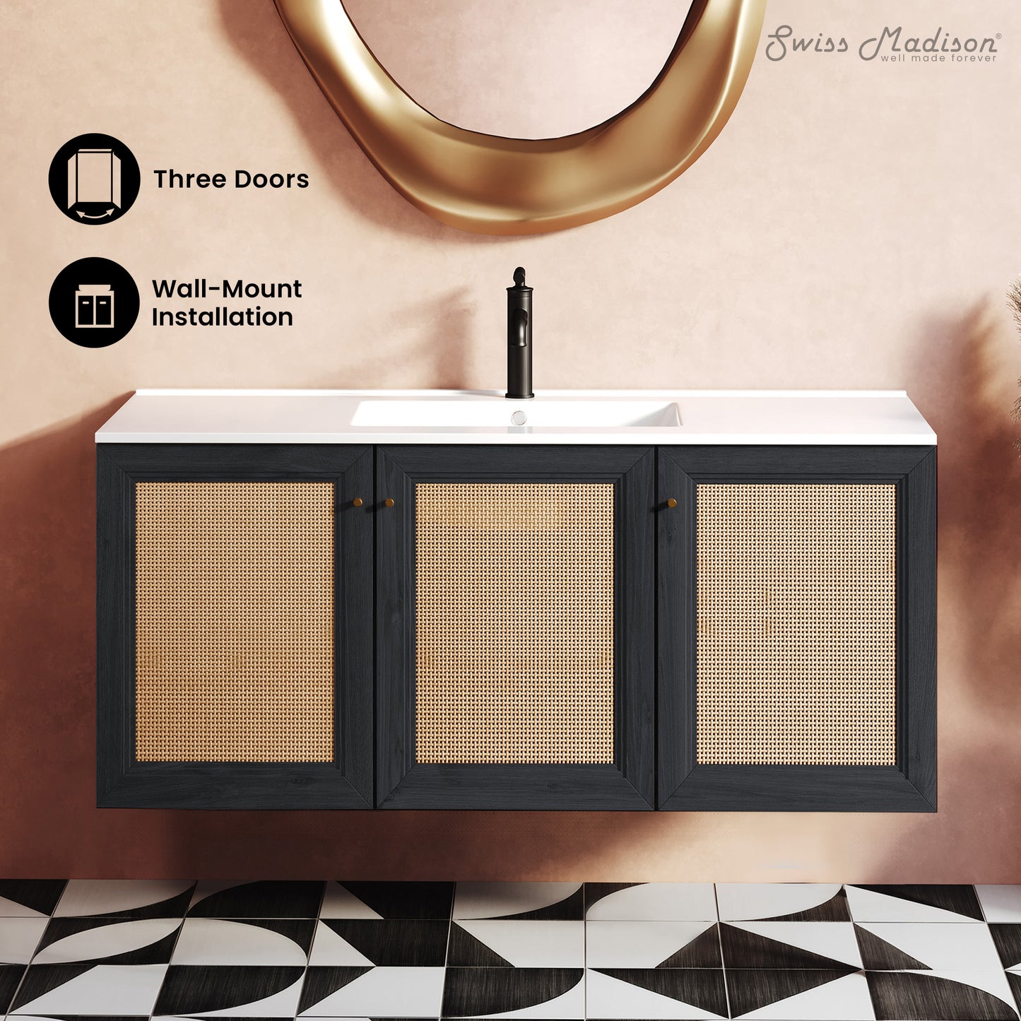 Swiss Madison, Classe 48" Wall-Mounted Bathroom Vanity in Black Oak