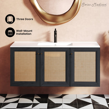 Swiss Madison, Classe 48" Wall-Mounted Bathroom Vanity in Black Oak