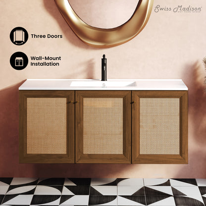 Swiss Madison, Classe 48" Wall-Mounted Bathroom Vanity in Brown Oak