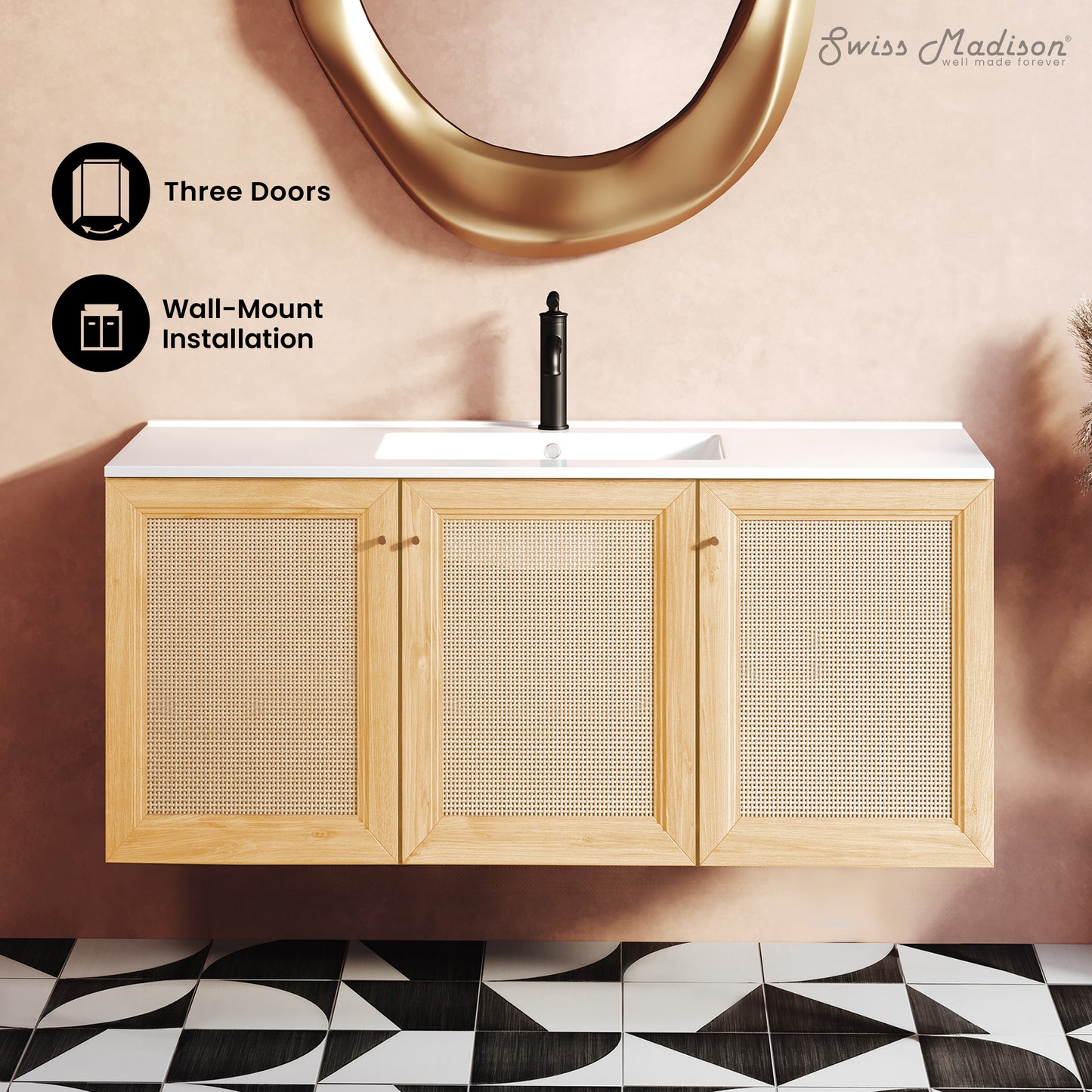Swiss Madison, Classe 48" Wall-Mounted Bathroom Vanity in Natural Oak