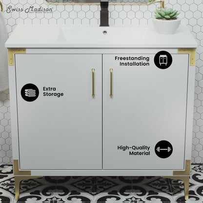 Swiss Madison, Voltaire 36" Freestanding Bathroom Vanity in White with Sink Top