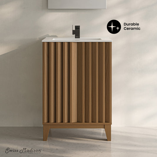 Swiss Madison, Troyes 24" Freestanding Bathroom Vanity in Brown Oak with Sink Top