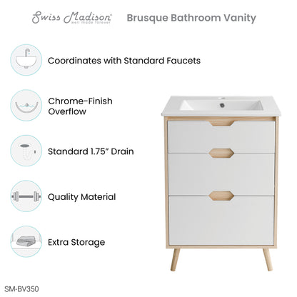Swiss Madison, Brusque 24" Freestanding Bathroom Vanity in Natural Oak with Sink Top