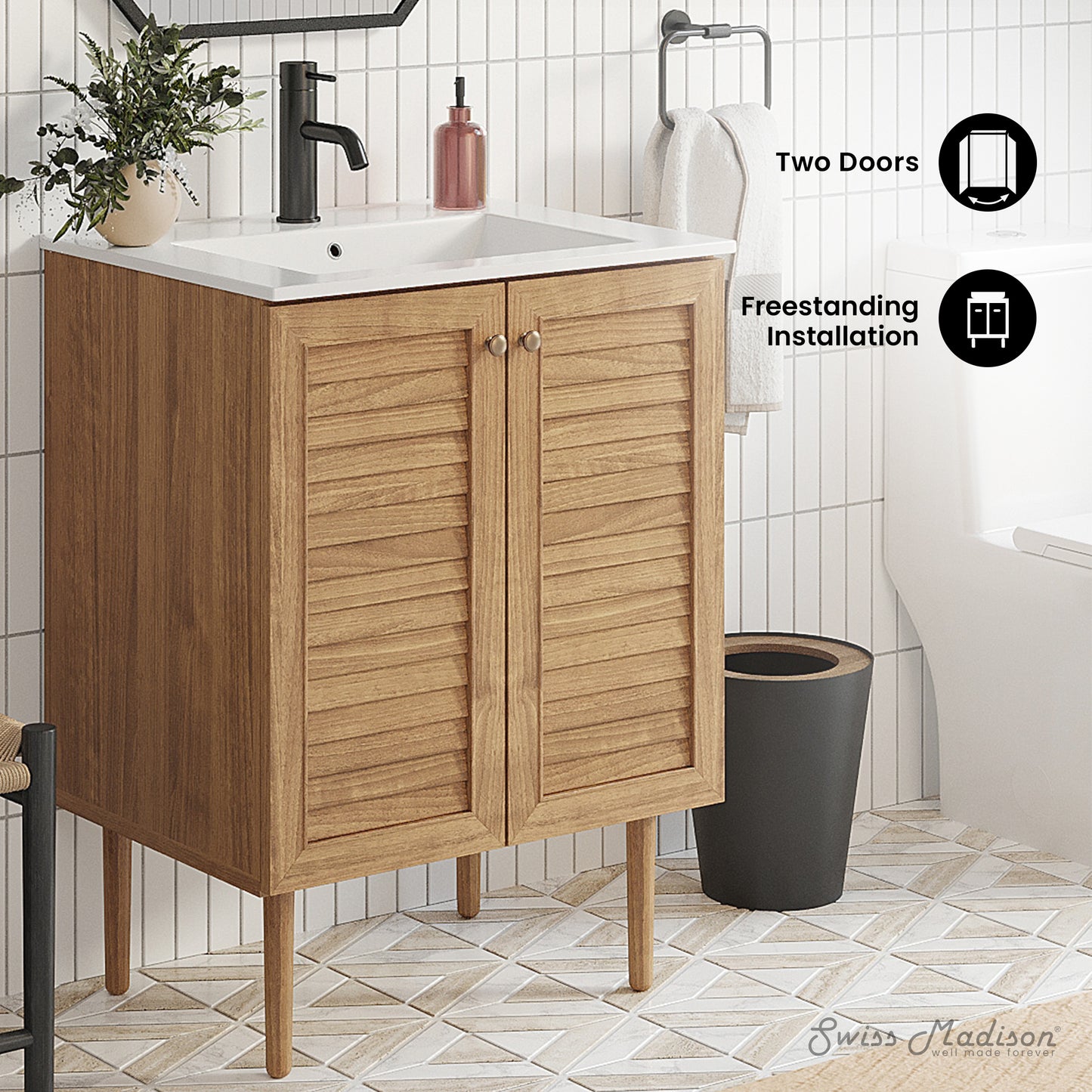 Swiss Madison, Bron 24" Freestanding Bathroom Vanity in Golden Oak with Sink Top