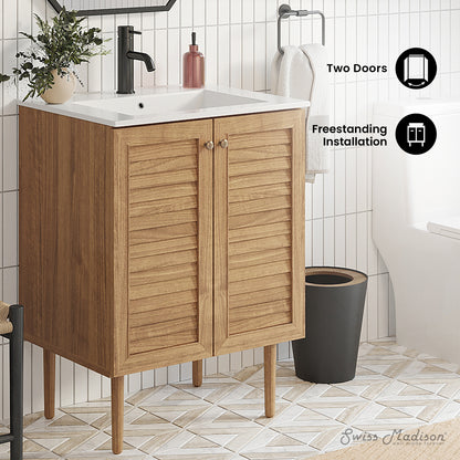 Swiss Madison, Bron 24" Freestanding Bathroom Vanity in Golden Oak with Sink Top