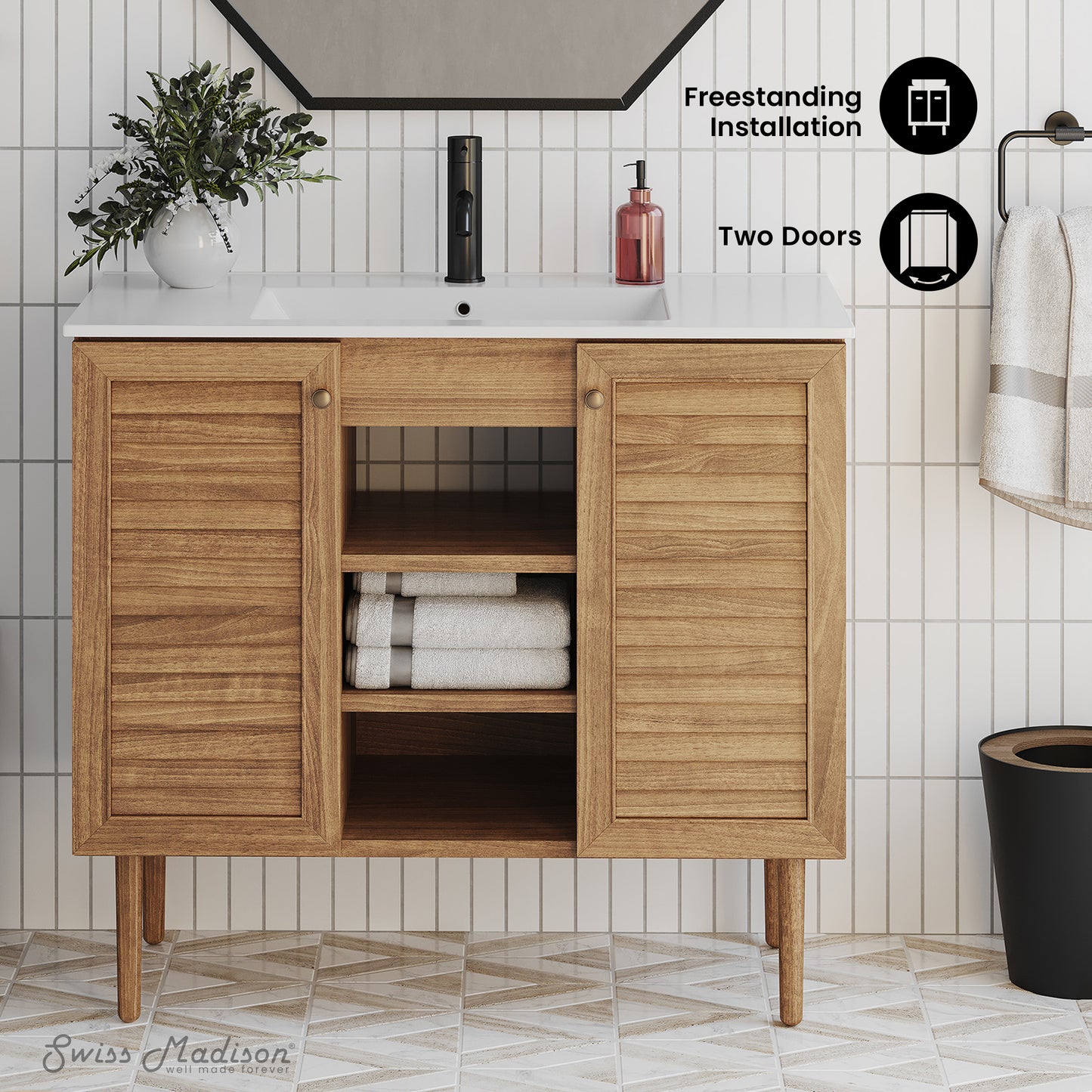 Swiss Madison, Bron 36" Freestanding Bathroom Vanity in Golden Oak with Sink Top