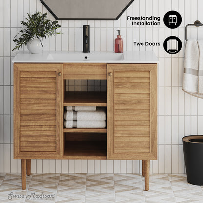 Swiss Madison, Bron 36" Freestanding Bathroom Vanity in Golden Oak with Sink Top