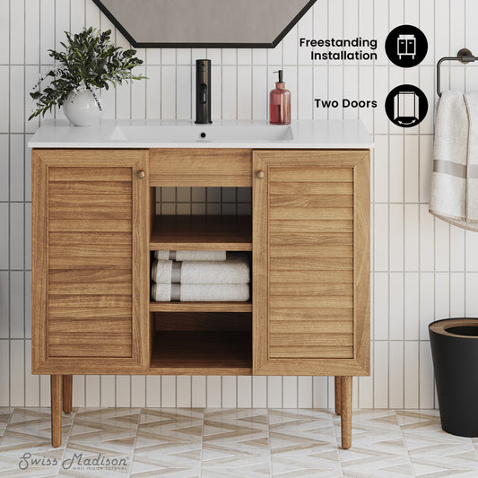Swiss Madison Bron 36-inch freestanding bathroom vanity in Golden Oak